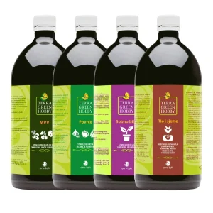 Terra Green Hobby set 4 × 500 ml – prirodni biostimulatori za povrće, voće, sobno bilje i tlo